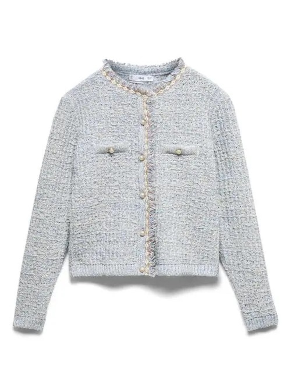 Mango Coquita Tweed Jewel Button Cardigan